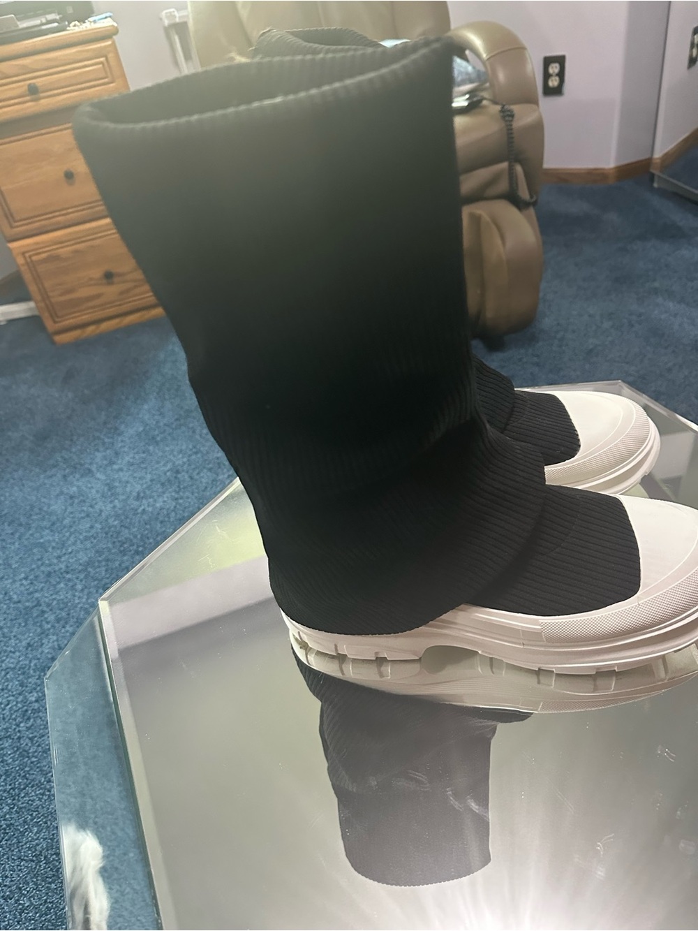 Black Knit Sock Sneakers with Chunky White Platform Sole - Picture 5 of 8